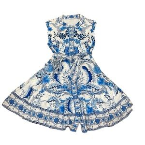 Chic Blue and White Floral Sleeveless Dress